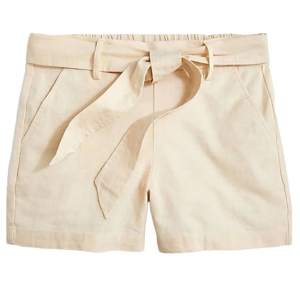 J. Crew Ivory Tie Waist Short Linen Cotton Blend Size 10